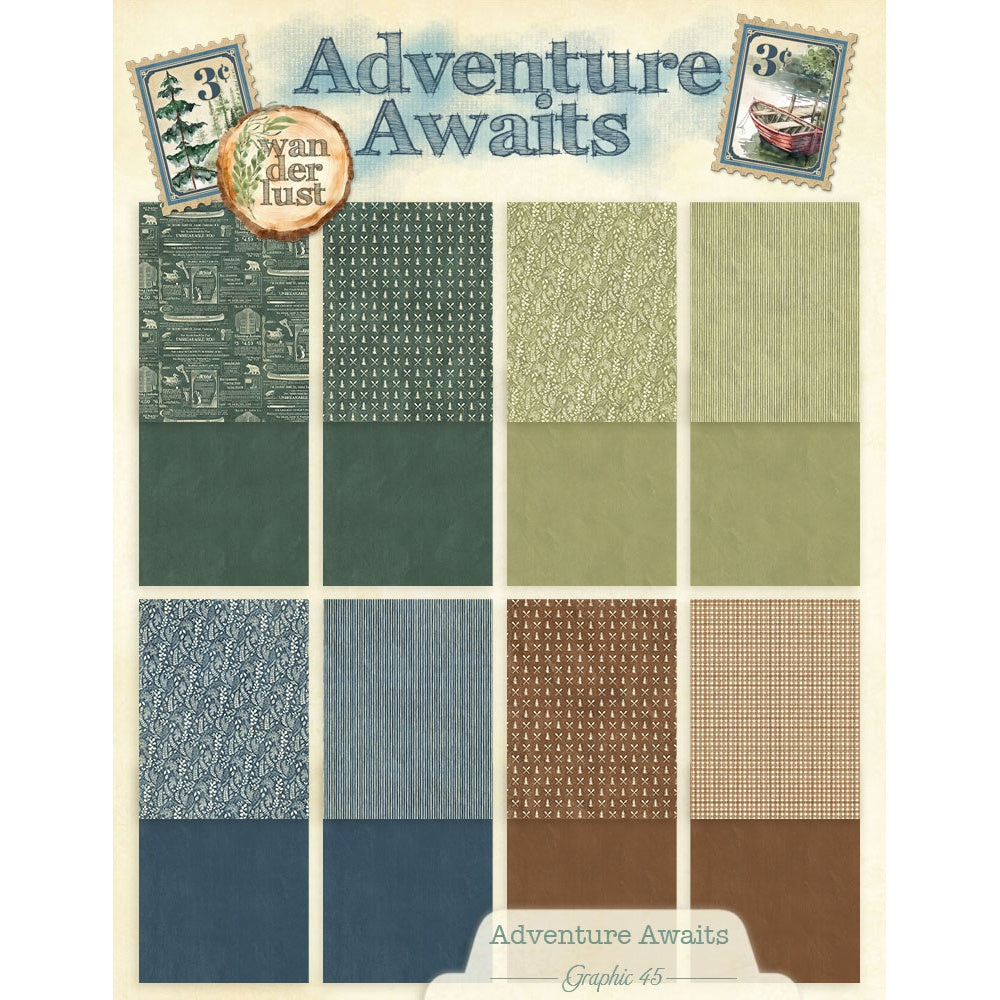 Graphic 45 Patterns & Solids Collection Pack 8.5"X11"-Adventure Awaits