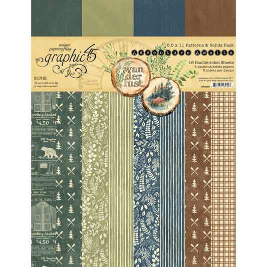 Graphic 45 Patterns & Solids Collection Pack 8.5"X11"-Adventure Awaits