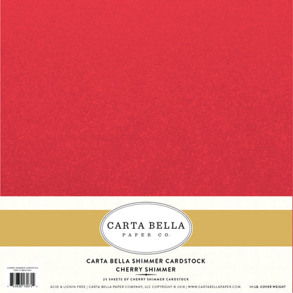 Carta Bella Designer Shimmer 107lb Cover Cardstock 12"X12"-Cherry Shimmer