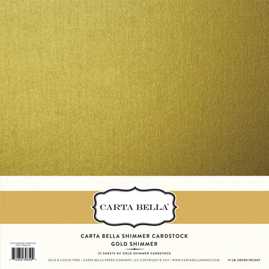 Carta Bella Designer Shimmer 107lb Cover Cardstock 12"X12"-Gold Shimmer