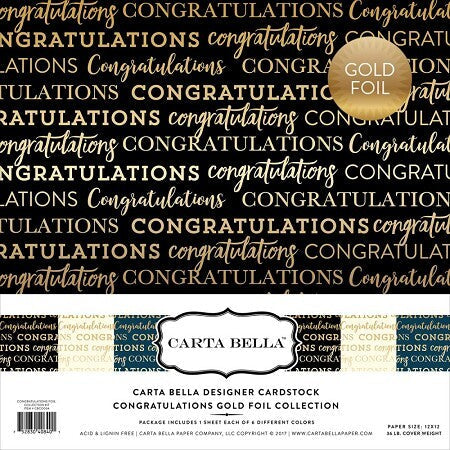 Carta Bella Collection Kit 12"X12" 6/Pkg-Congrats W/Gold Foil, 3 Colors/2 Each