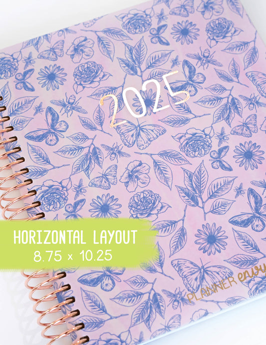 2025 Planner - Horizontal Layout, Spiral Bound - "Butterfly Doodles" (#109)
