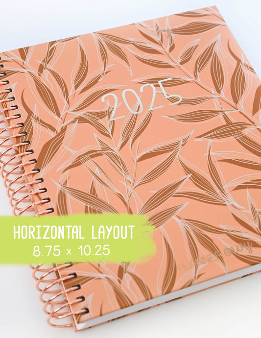 2025 Planner - Horizontal Layout, Spiral Bound - "Golden Leaves" (#107)