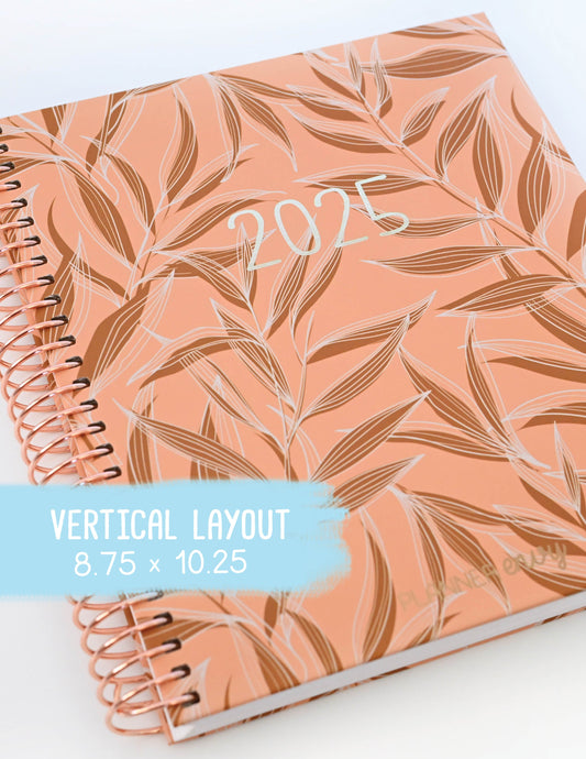 2025 Planner - Vertical Layout, Spiral Bound - "Golden Leaves" (#307)