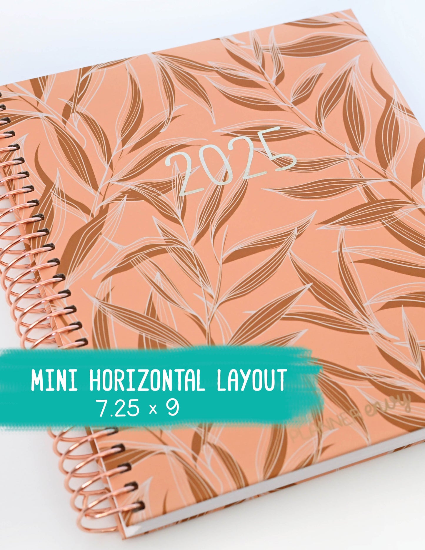 2025 Planner - Mini Horizontal Layout, Spiral Bound - "Golden Leaves" (#407)
