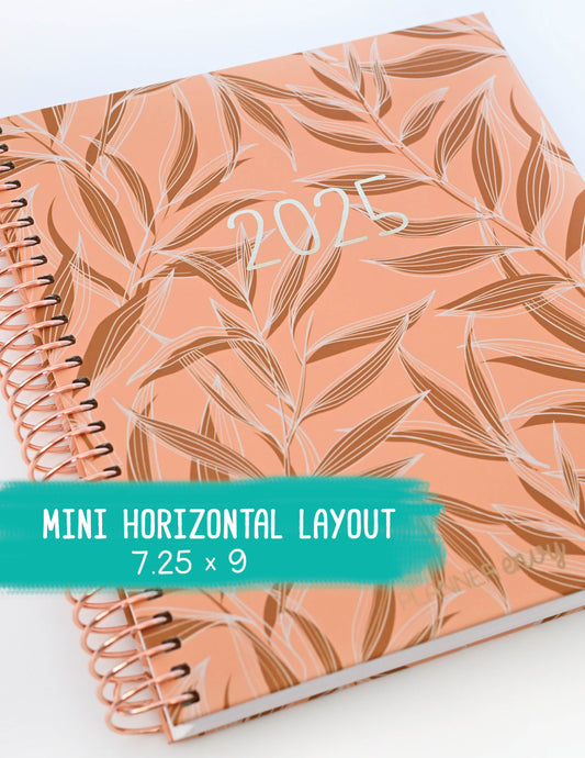 2025 Planner - Mini Horizontal Layout, Spiral Bound - "Golden Leaves" (#407)