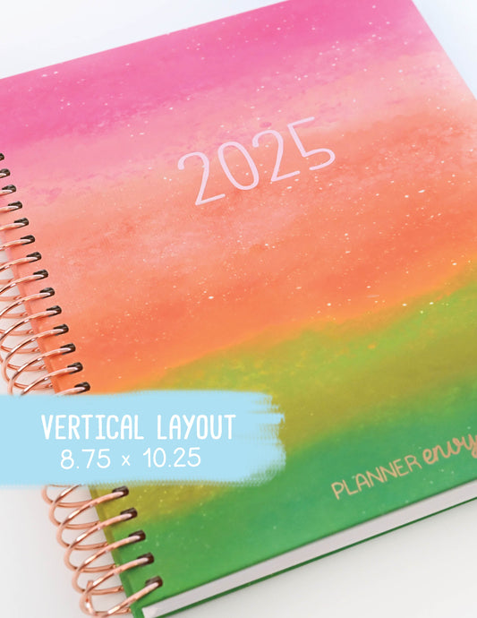 2025 Planner - Vertical Layout, Spiral Bound - "Rainbow Glitz" (#301)