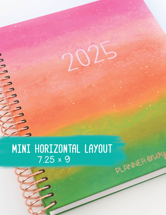 2025 Planner - Mini Horizontal Layout, Spiral Bound - "Rainbow Glitz" (#401)