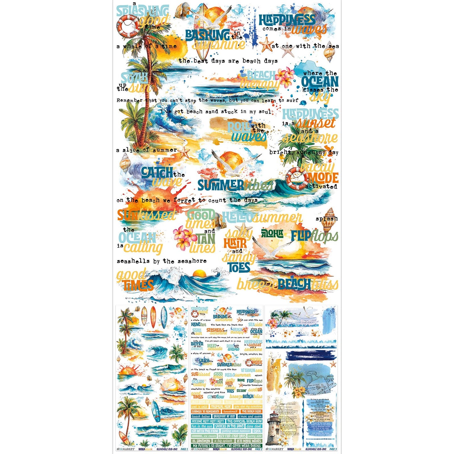 49 And Market Rub-On Transfer Set 6"X12"-Beach Vibes