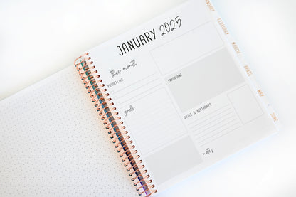 2025 Planner - Vertical Layout, Spiral Bound - "Golden Leaves" (#307)
