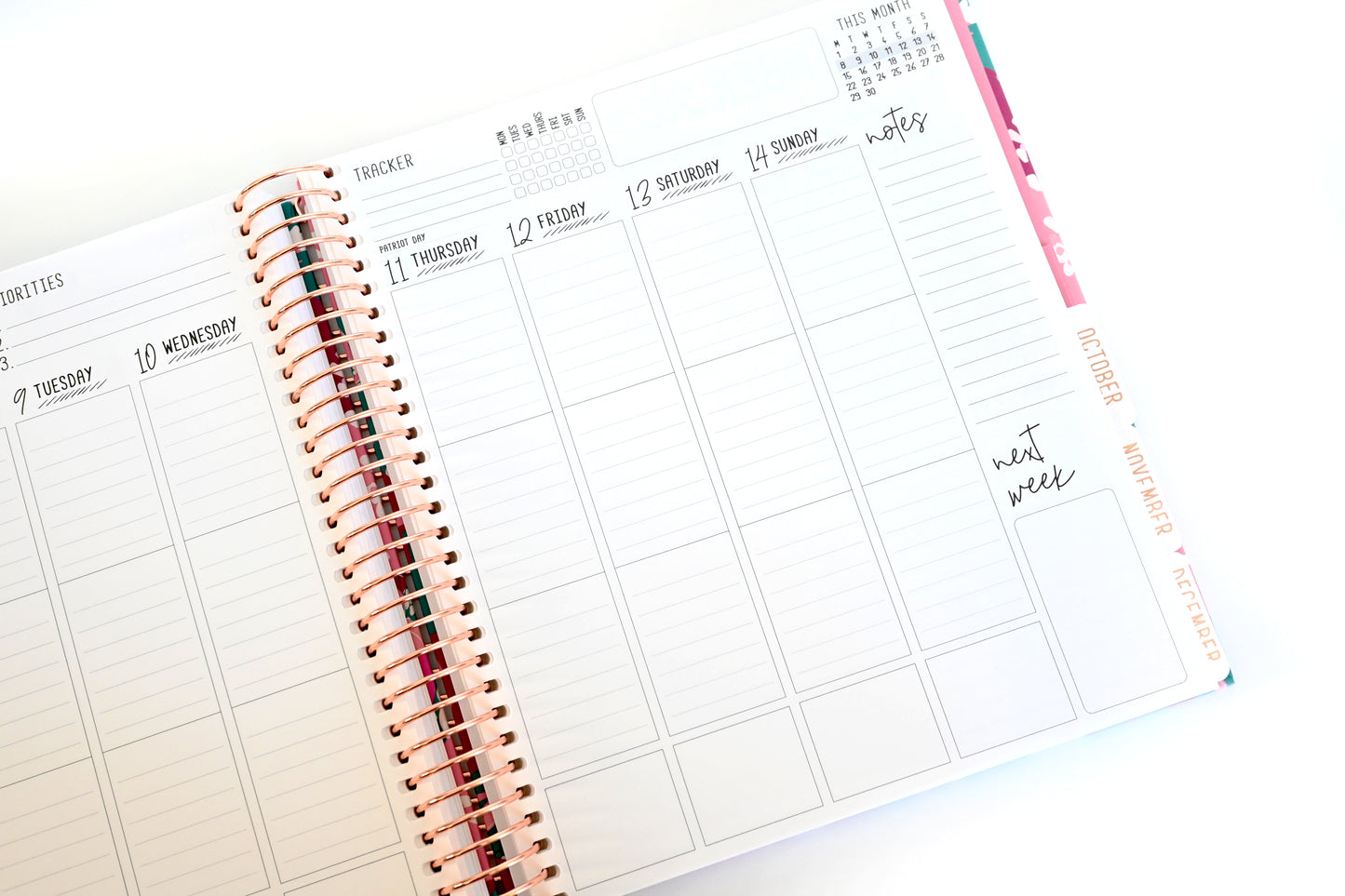 2025 Planner - Vertical Layout, Spiral Bound - "Teal & Pink Floral" (#305)