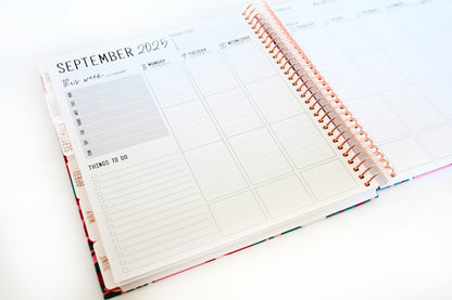 2025 Planner - Vertical Layout, Spiral Bound - "Teal & Pink Floral" (#305)