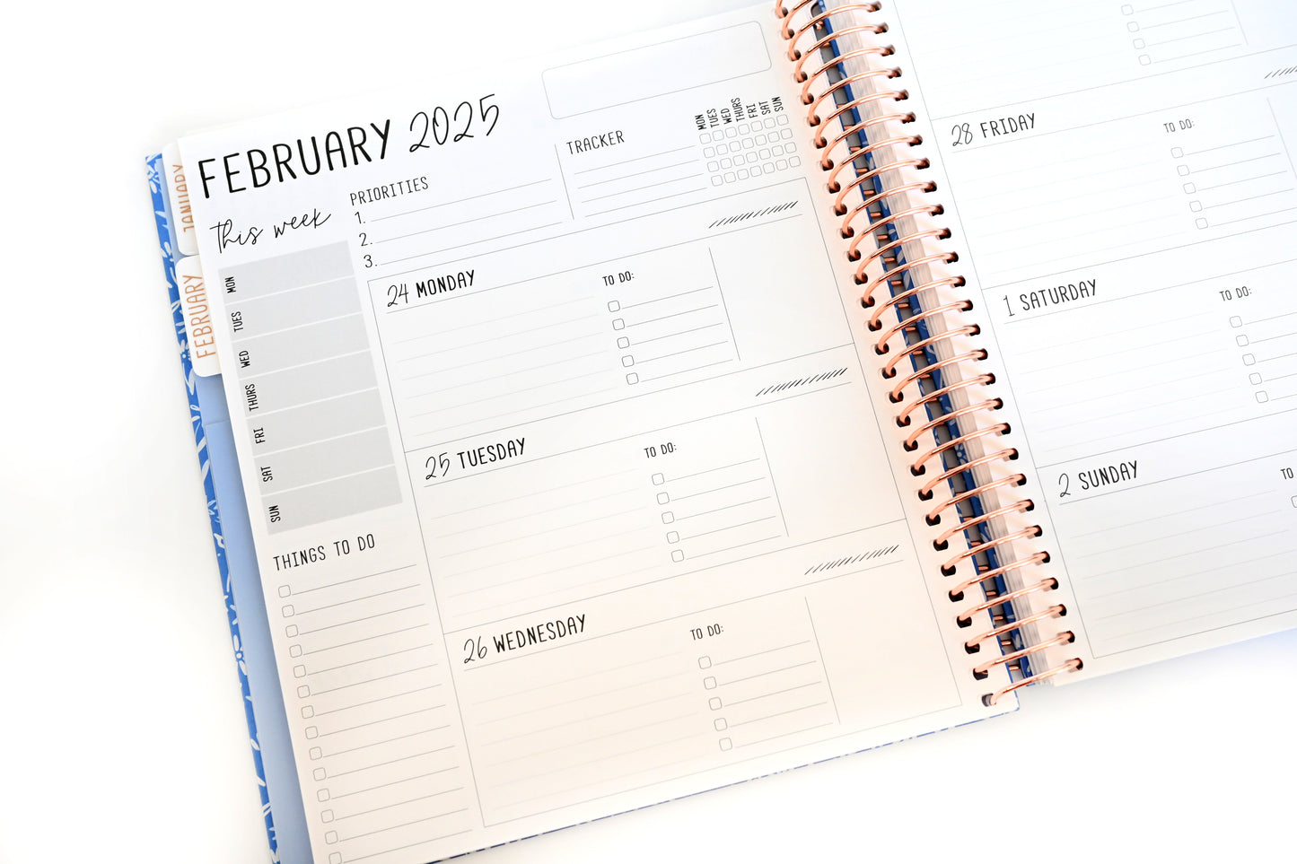 2025 Planner - Horizontal Layout, Spiral Bound - "Golden Leaves" (#107)