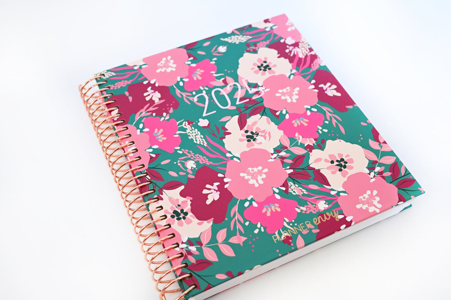 2025 Planner - Vertical Layout, Spiral Bound - "Teal & Pink Floral" (#305)