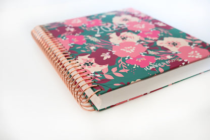 2025 Planner - Mini Signature Layout, Spiral Bound - "Teal & Pink Floral" (#505)