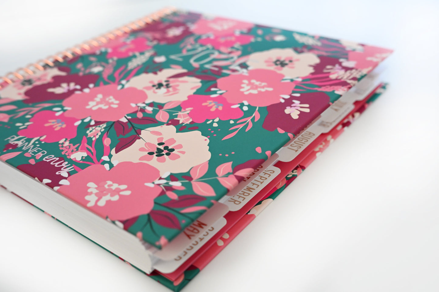2025 Planner - Vertical Layout, Spiral Bound - "Teal & Pink Floral" (#305)