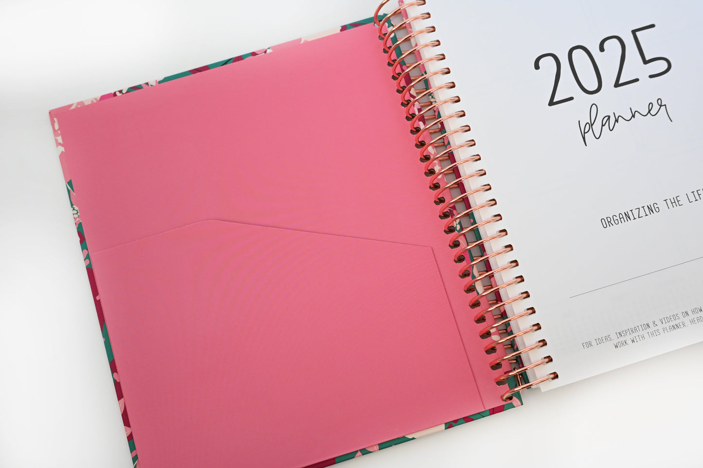 2025 Planner - Vertical Layout, Spiral Bound - "Teal & Pink Floral" (#305)