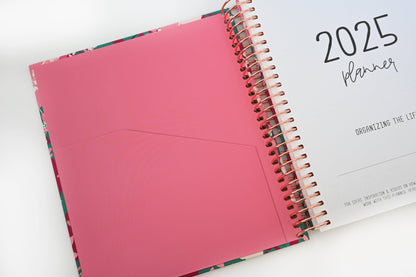 2025 Planner - Vertical Layout, Spiral Bound - "Teal & Pink Floral" (#305)