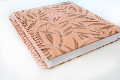 2025 Planner - Horizontal Layout, Spiral Bound - "Golden Leaves" (#107)