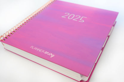 2025 Planner - Mini Horizontal Layout, Spiral Bound - "Fuchsia Strokes" (#404)