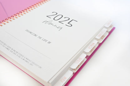 2025 Planner - Mini Horizontal Layout, Spiral Bound - "Fuchsia Strokes" (#404)