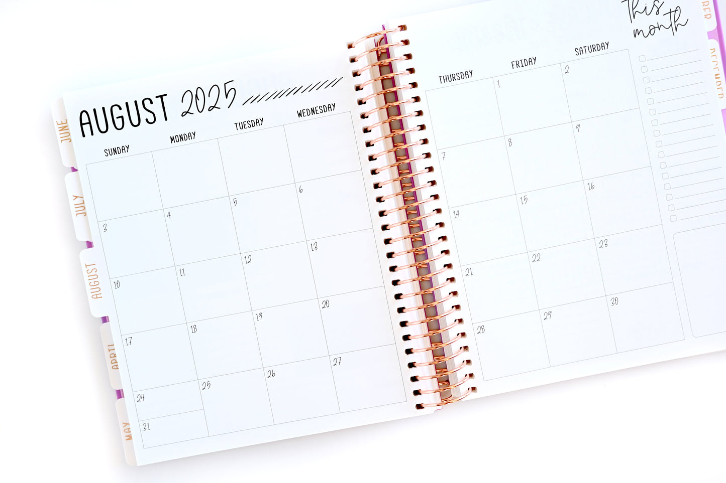 2025 Planner - Mini Horizontal Layout, Spiral Bound - "Fuchsia Strokes" (#404)