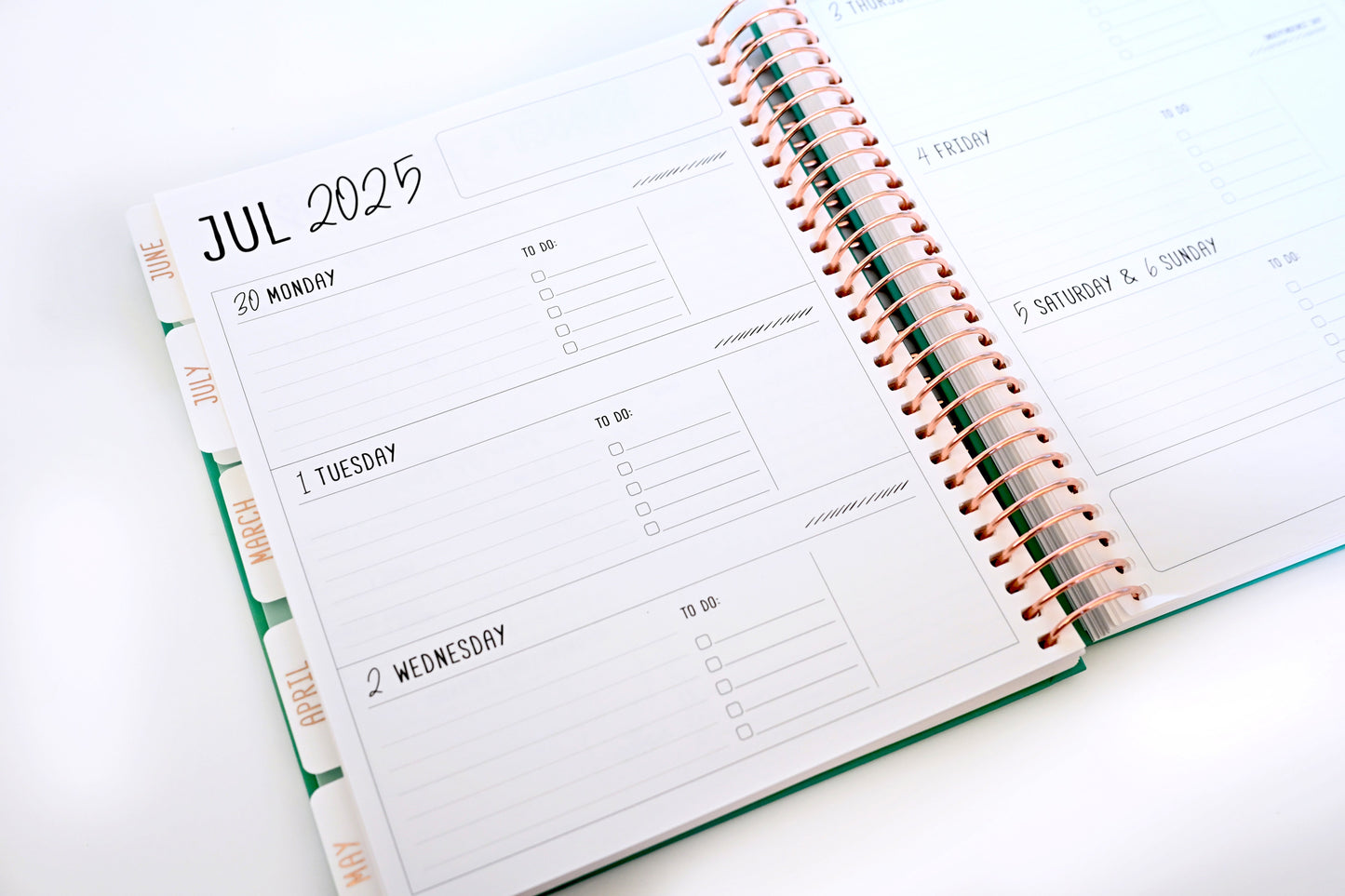 2025 Planner - Mini Horizontal Layout, Spiral Bound - "Teal Strokes" (#402)