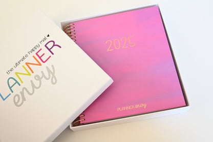 2025 Planner - Mini Horizontal Layout, Spiral Bound - "Fuchsia Strokes" (#404)