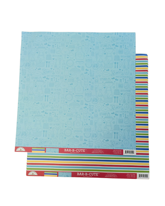 Doodlebug - Bar-B-Cute sno cone stripe scrapbook paper 12 x 12