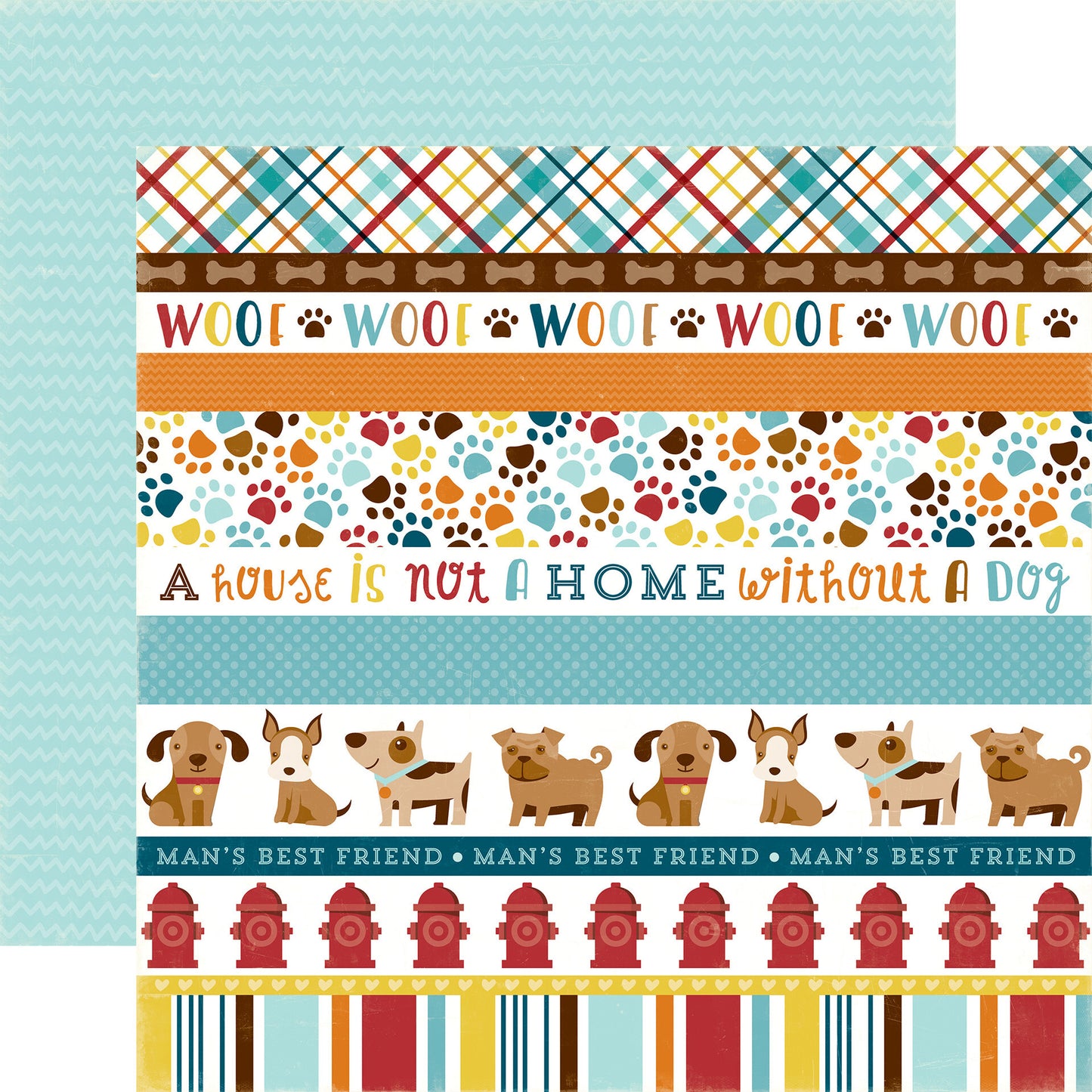 Echo Park Bark 12 x 12 Patterned Paper Scrapbook Paper - Dog Border Strips