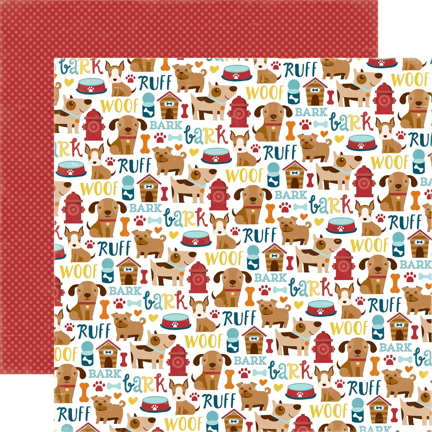 Echo Park Bark 12 x 12 Patterned Paper Scrapbook Paper - Puppy Icons