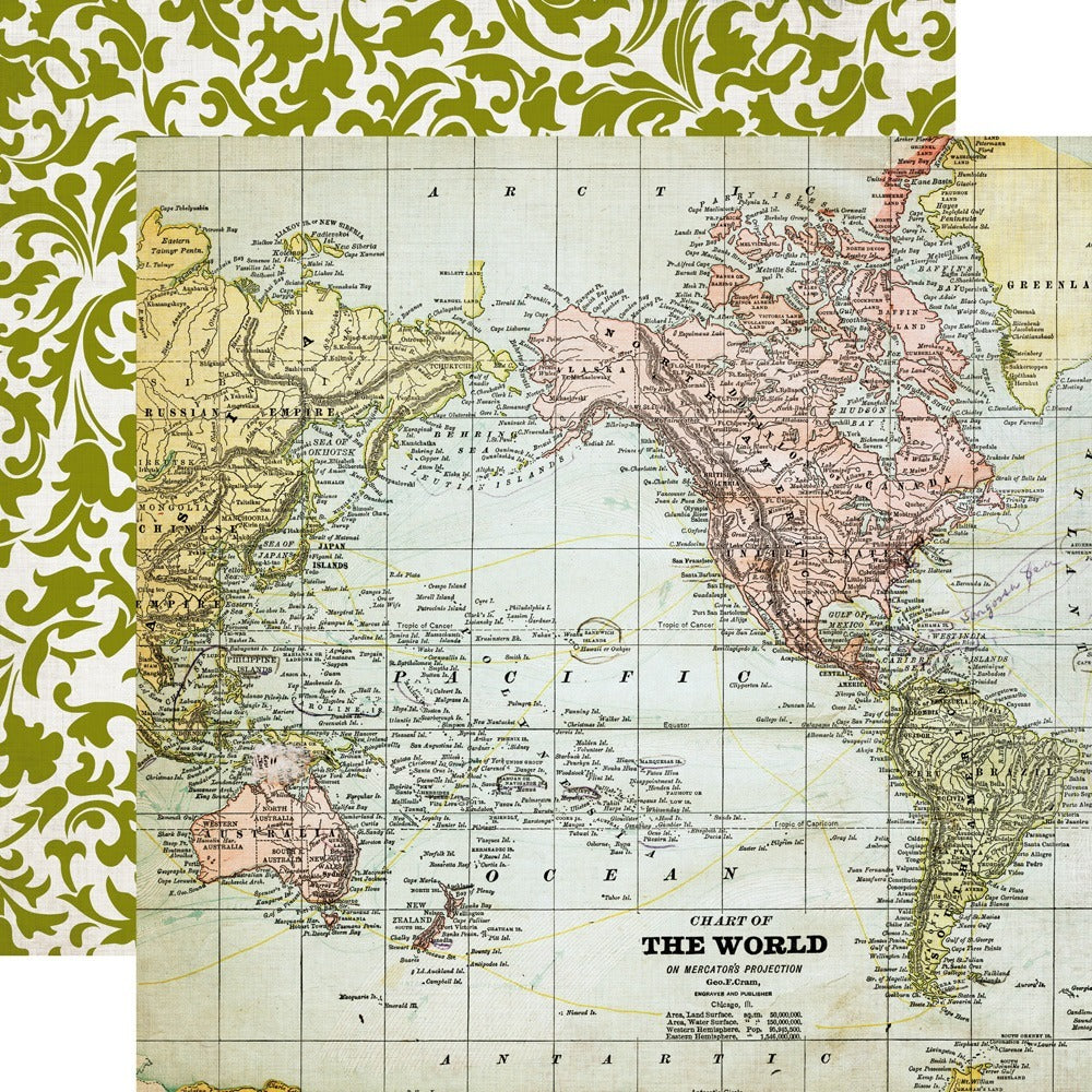Echo Park Getaway - Map 12 x 12 scrapbook paper