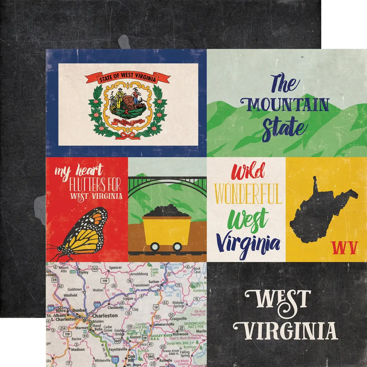 Echo Park Stateside - West Virginia 12 x 12 scrapbook paper