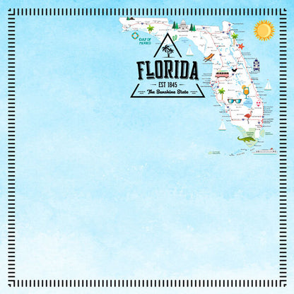 Florida Postage Map Double-Sided Scrapbook Paper 12 x 12in