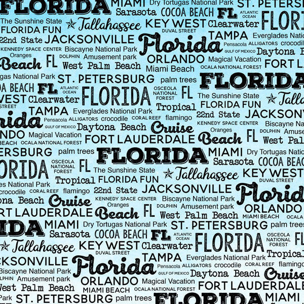Florida Postage Map Double-Sided Scrapbook Paper 12 x 12in