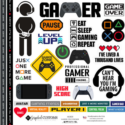 Gamer Stickers 12 x 12 sheet