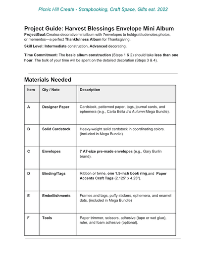 Harvest Blessings Envelope Mini Album Project Instructions