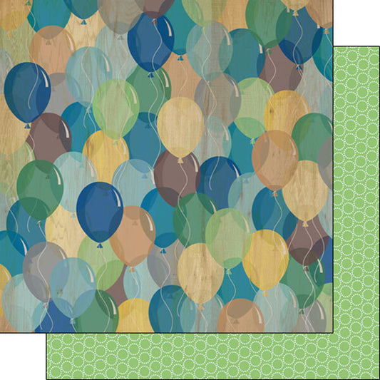 His Birthday Wood Balloons/Green Circles 12 x 12 paper