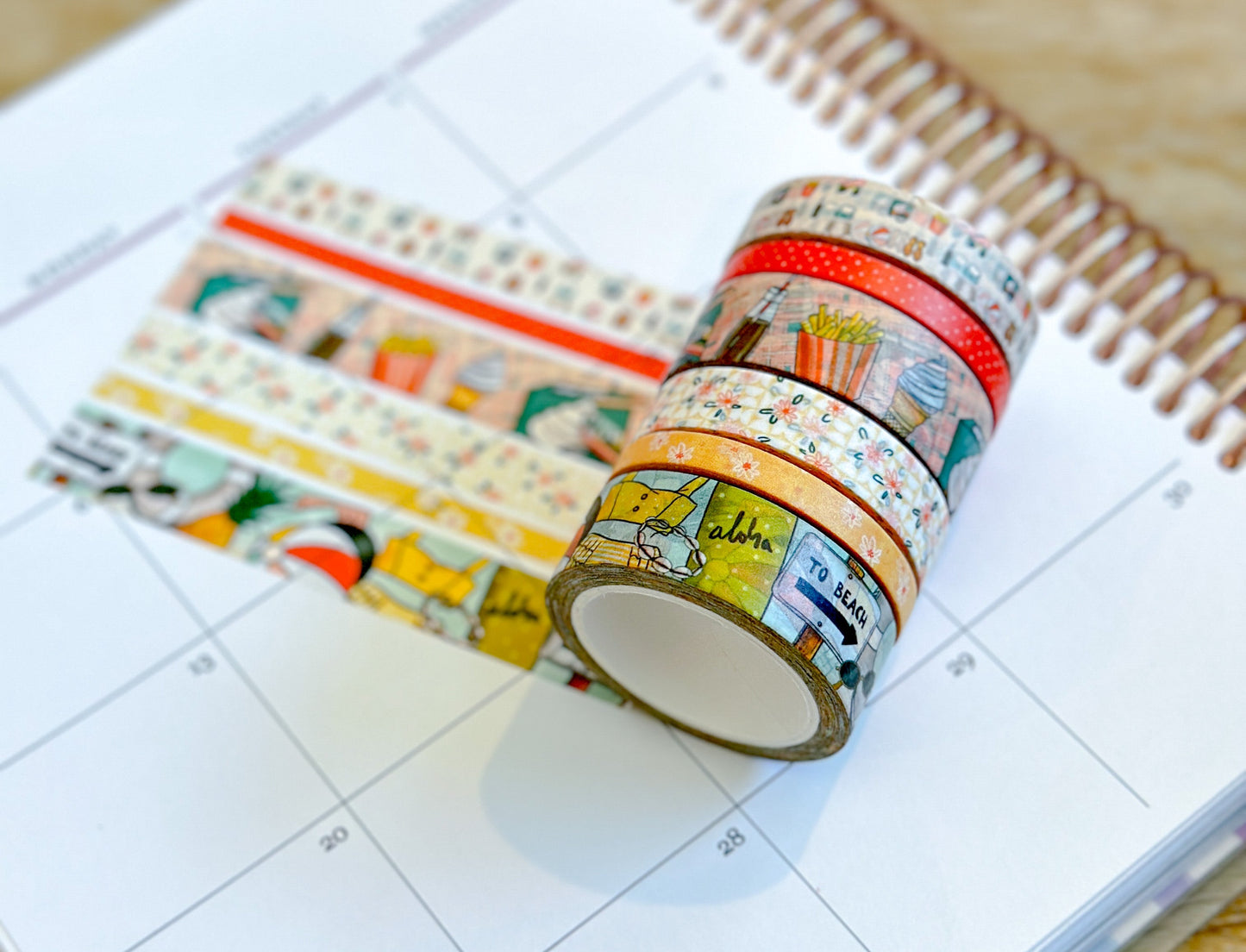Retro Beach Vacation Florida Hawaii Aloha Vaca French Fries and Ice Cream Washi Tape Set - W089