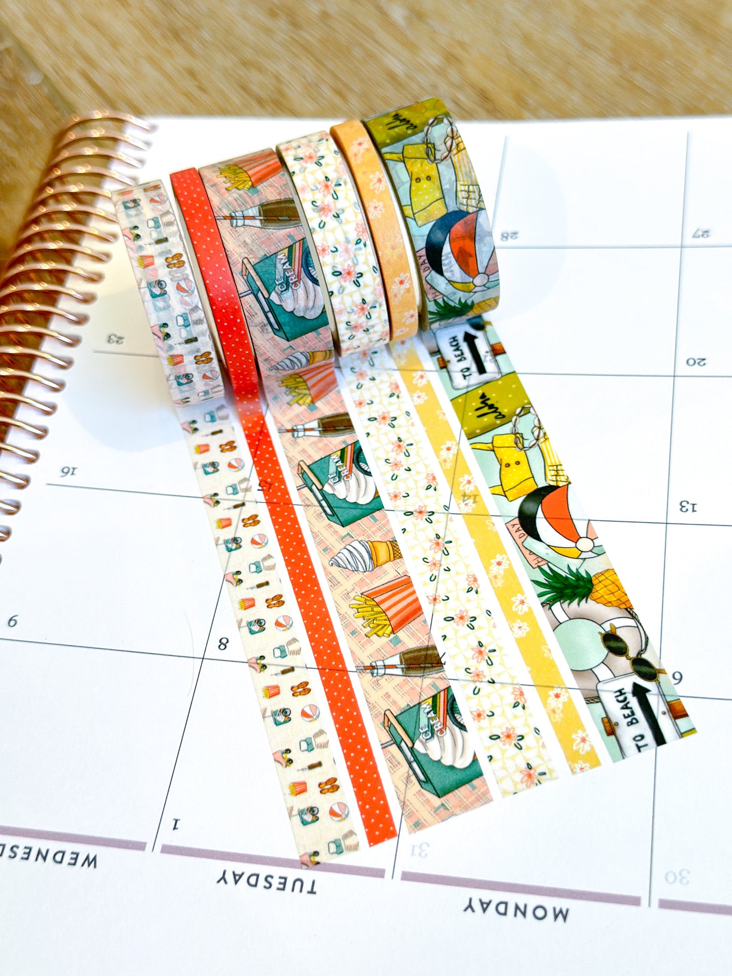 Retro Beach Vacation Florida Hawaii Aloha Vaca French Fries and Ice Cream Washi Tape Set - W089