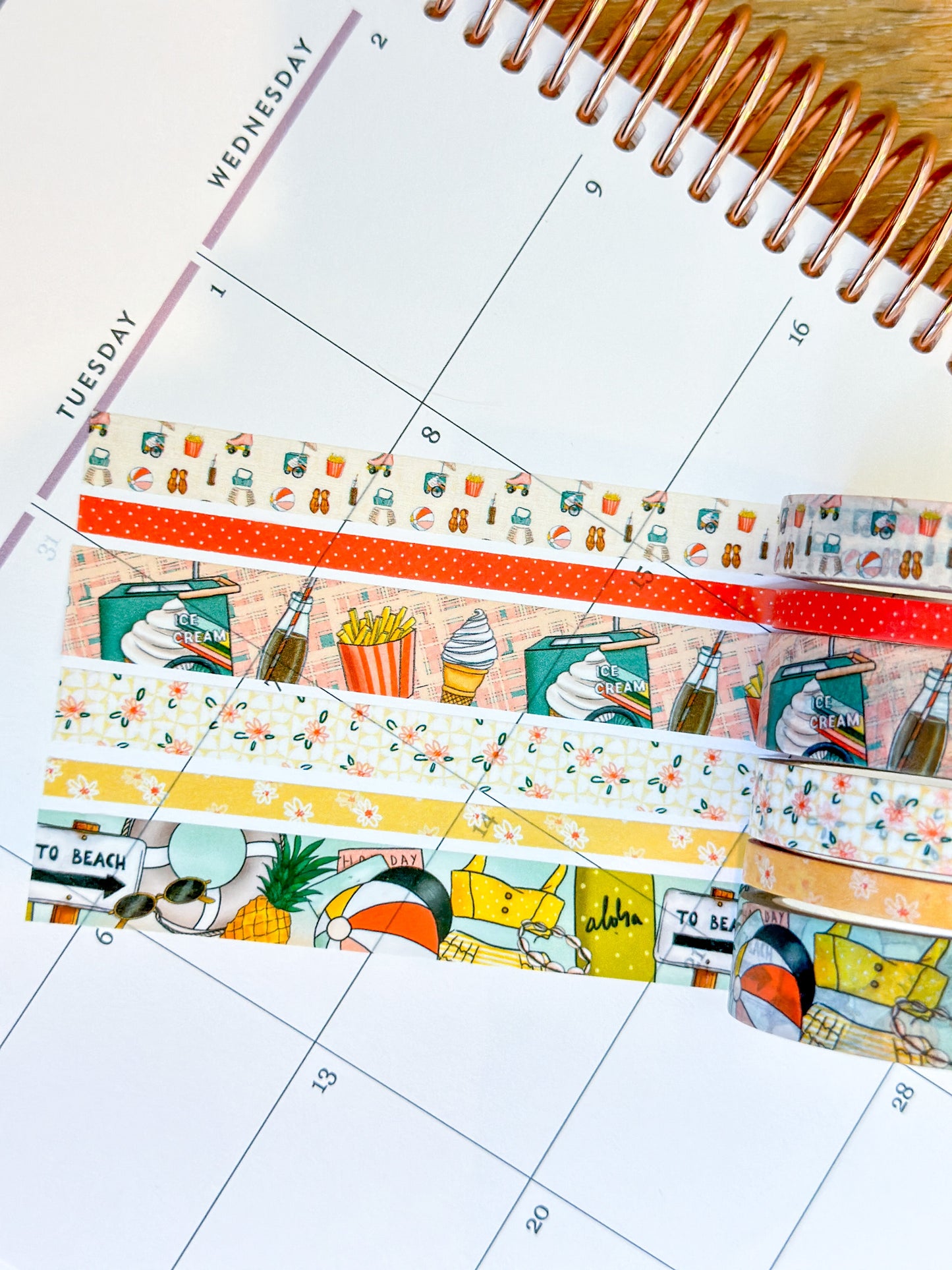Retro Beach Vacation Florida Hawaii Aloha Vaca French Fries and Ice Cream Washi Tape Set - W089