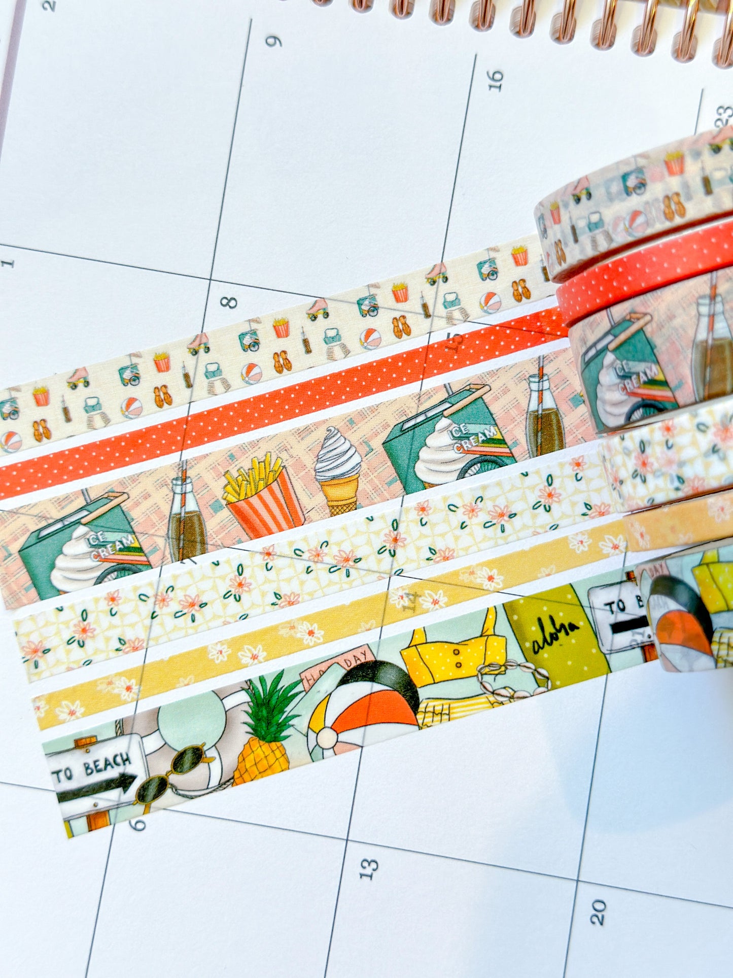 Retro Beach Vacation Florida Hawaii Aloha Vaca French Fries and Ice Cream Washi Tape Set - W089