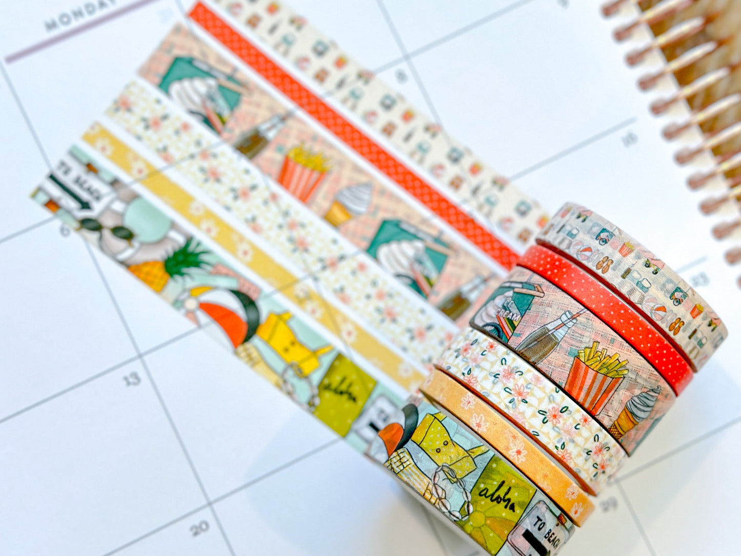 Retro Beach Vacation Florida Hawaii Aloha Vaca French Fries and Ice Cream Washi Tape Set - W089