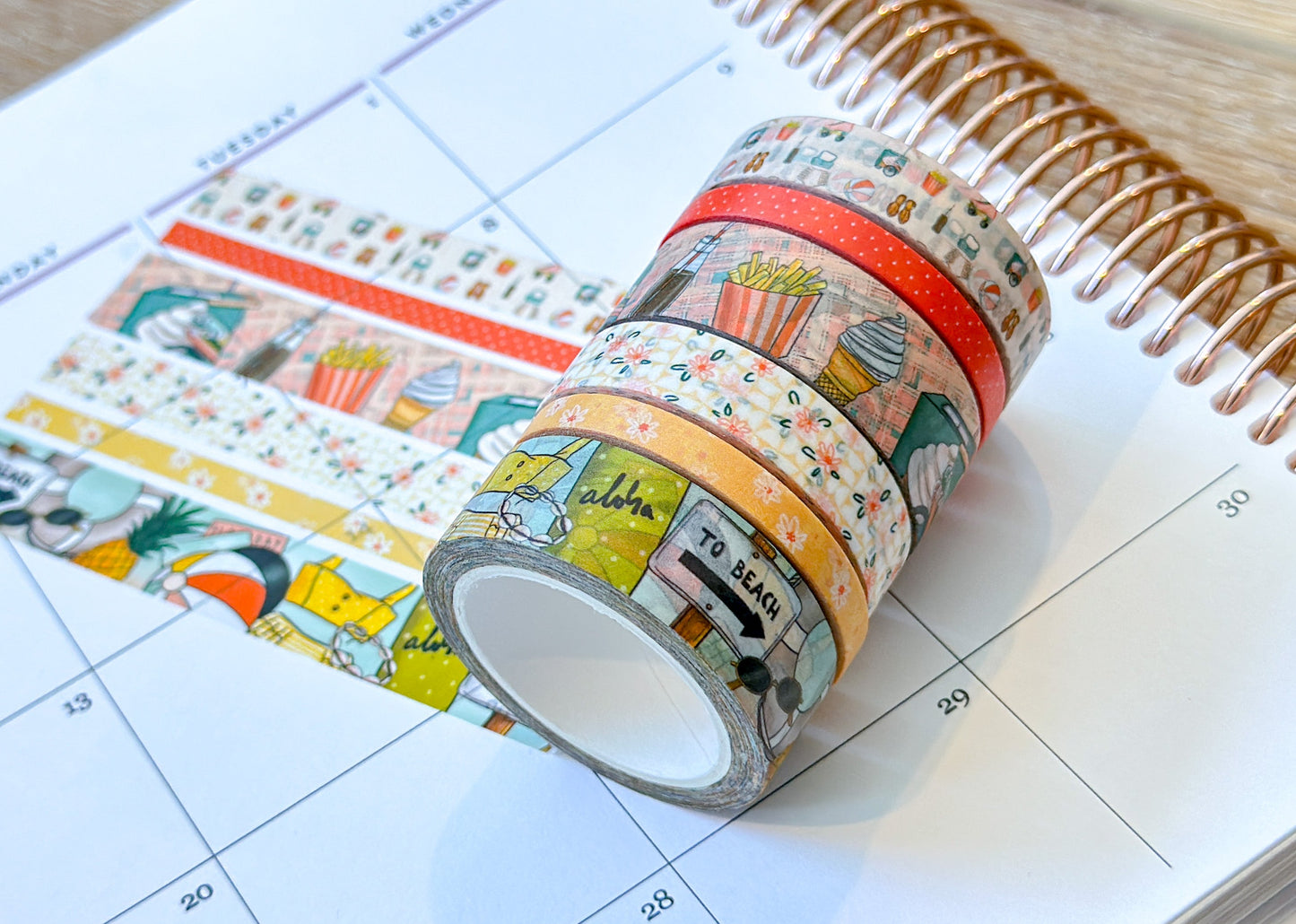 Retro Beach Vacation Florida Hawaii Aloha Vaca French Fries and Ice Cream Washi Tape Set - W089