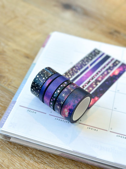 FOILED Galaxy Space Purple & Black Stars Celestial Astrology Washi Tape Set (#W011)