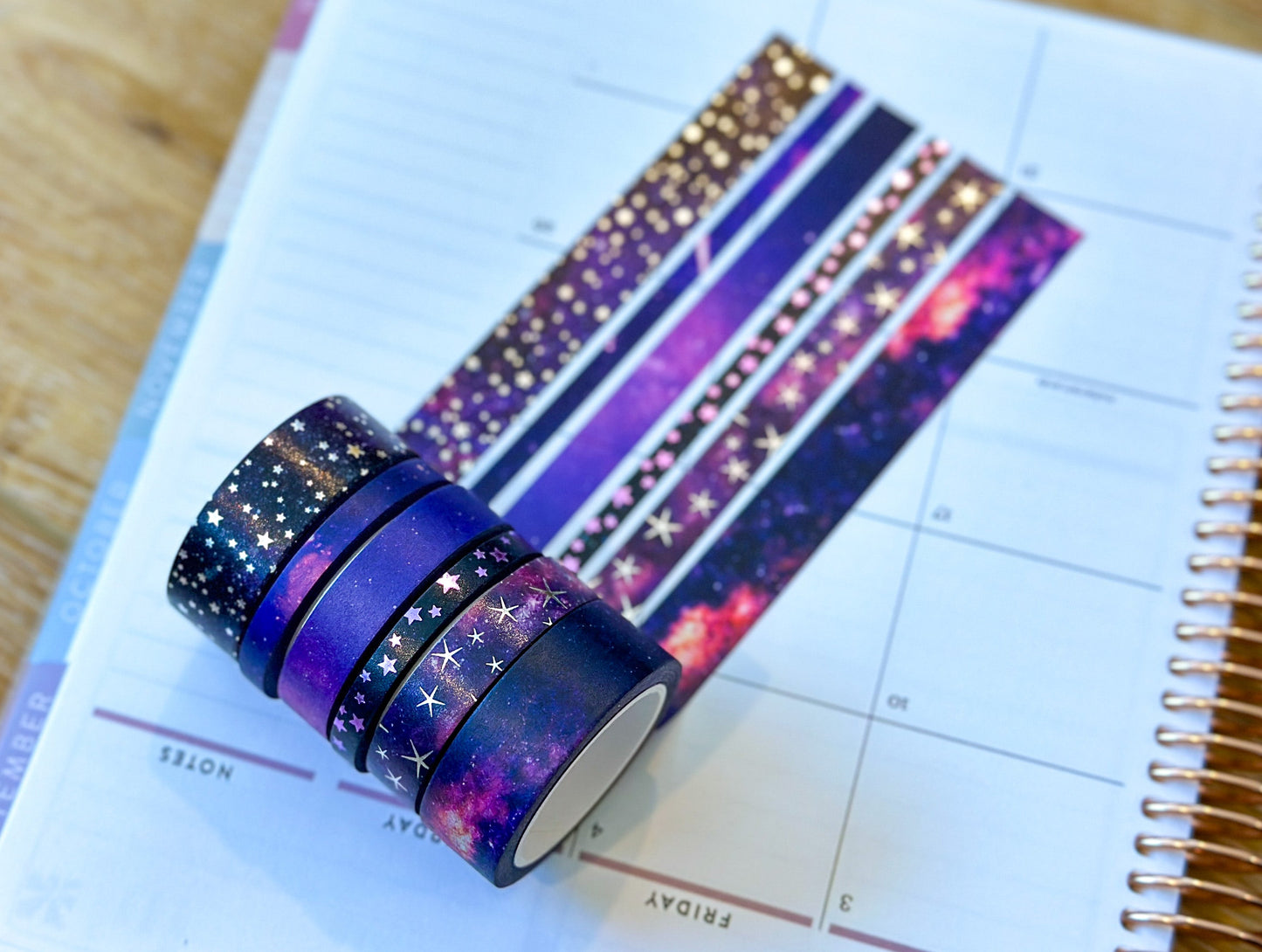 FOILED Galaxy Space Purple & Black Stars Celestial Astrology Washi Tape Set (#W011)
