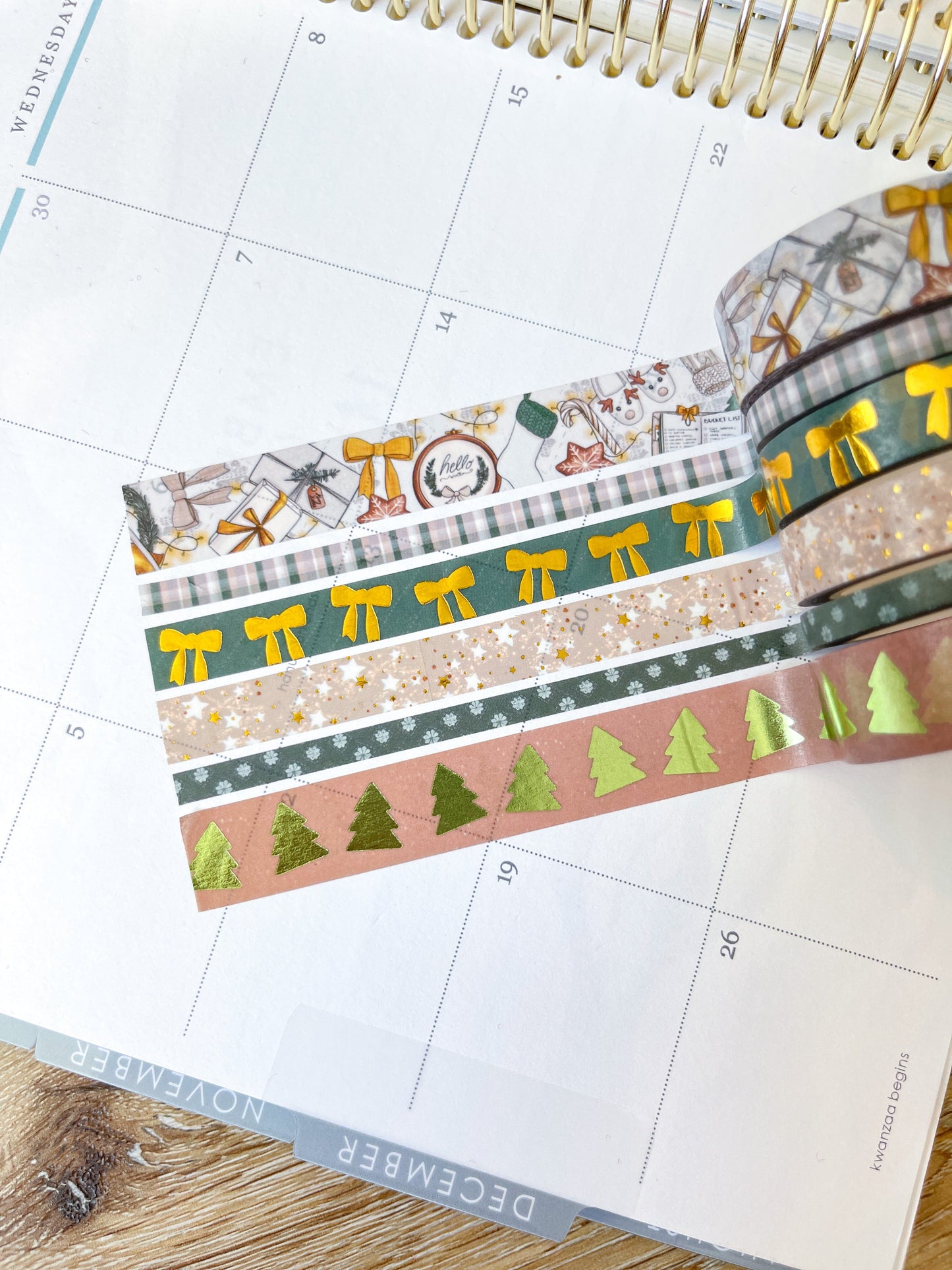 FOILED Christmas Gold & Green Modern Holidays Washi Tape Set (#W072)