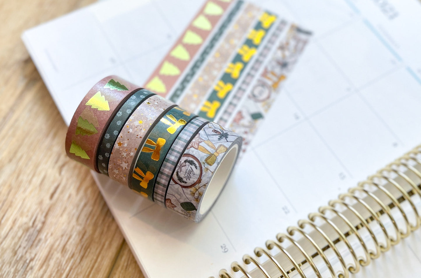 FOILED Christmas Gold & Green Modern Holidays Washi Tape Set (#W072)