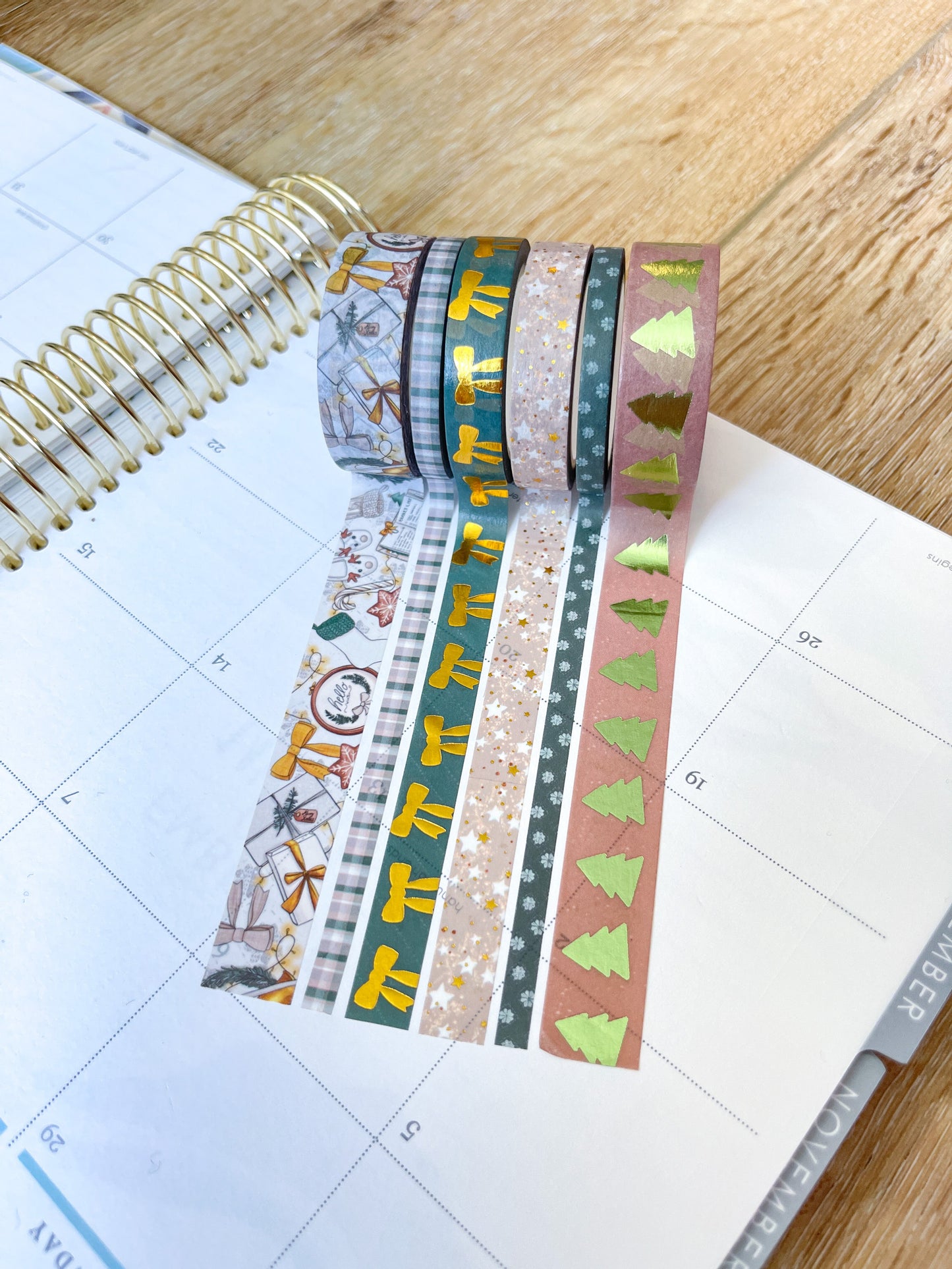 FOILED Christmas Gold & Green Modern Holidays Washi Tape Set (#W072)