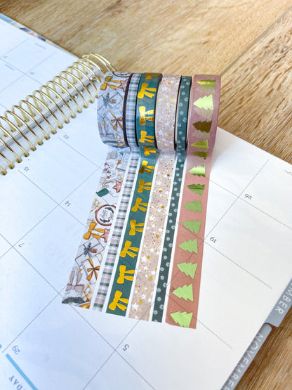 FOILED Christmas Gold & Green Modern Holidays Washi Tape Set (#W072)